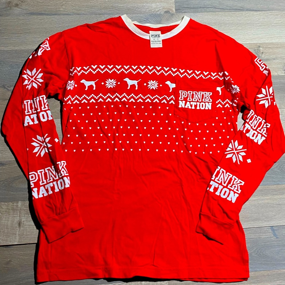 NWT PINK Holiday “Sweater Look” Long Sleeve Tee